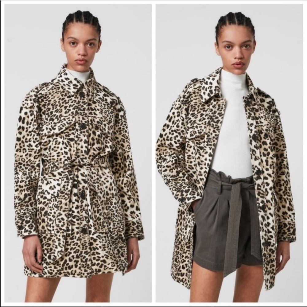 All Saints Leopard Print Trench Coat